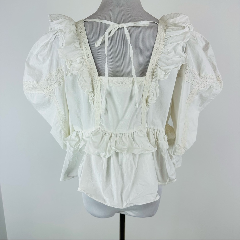 By The River White Boho Ruffle Top Size Large - Picture 7 of 8